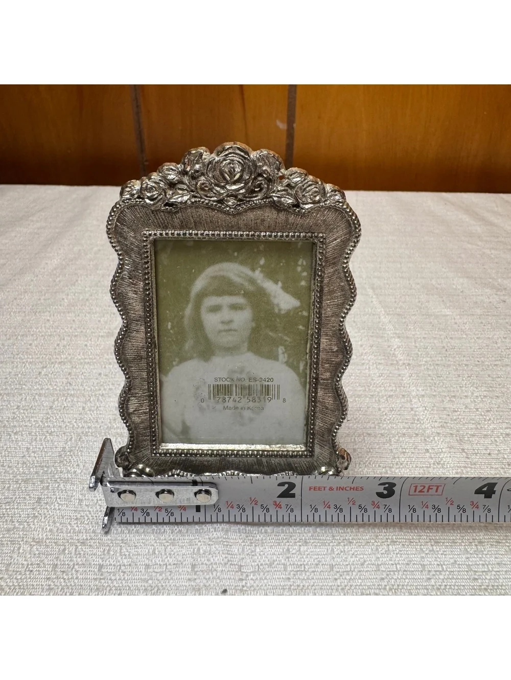 Vintage Silver Rose Picture Frame Made In Korea Mini Ornate Floral frame